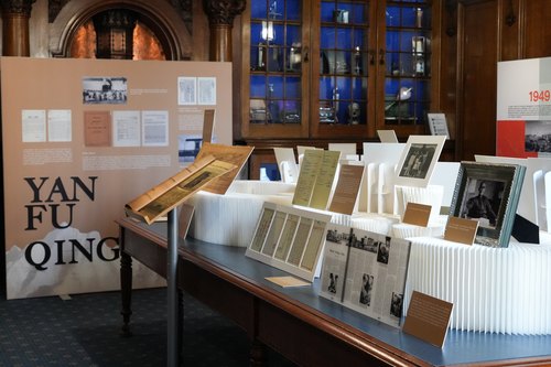 Exhibition display cases of archival material